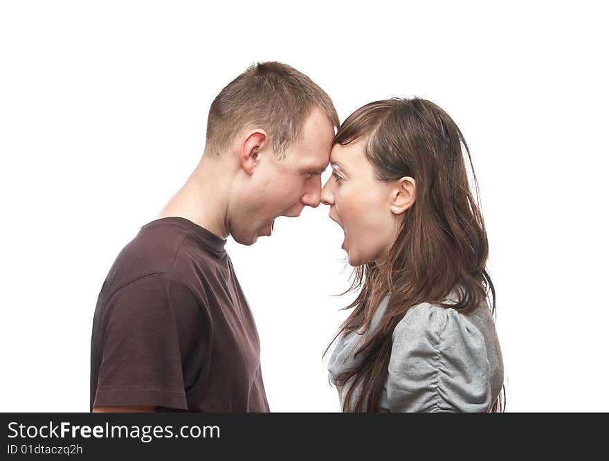 Young man and young woman on the white background. Young man and young woman on the white background