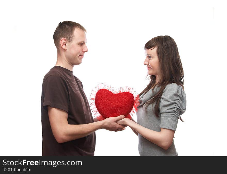 Young man and  young woman on the white background. Young man and  young woman on the white background