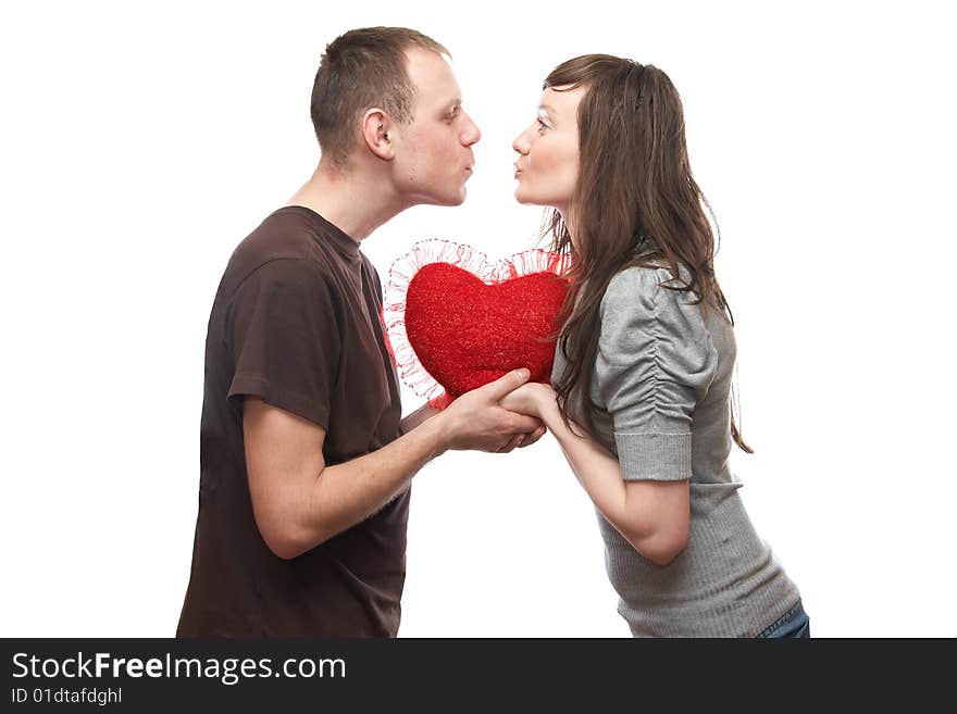 Young man and  young woman on the white background. Young man and  young woman on the white background