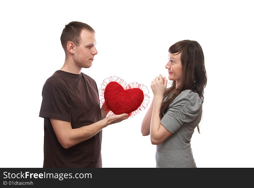 Young man and  young woman on the white background. Young man and  young woman on the white background