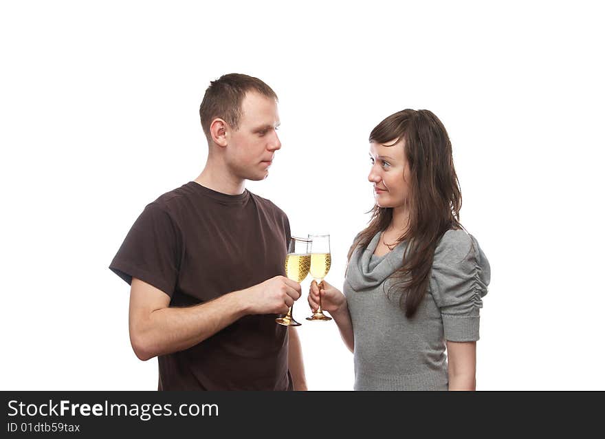 Young man and  young woman on the white background. Young man and  young woman on the white background