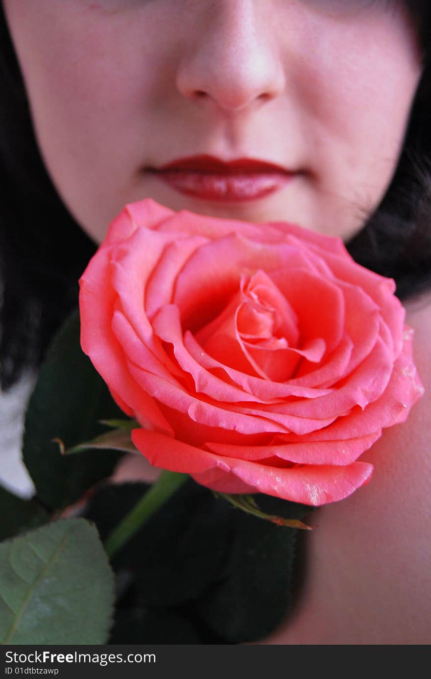 Female Portrait With Red Rose