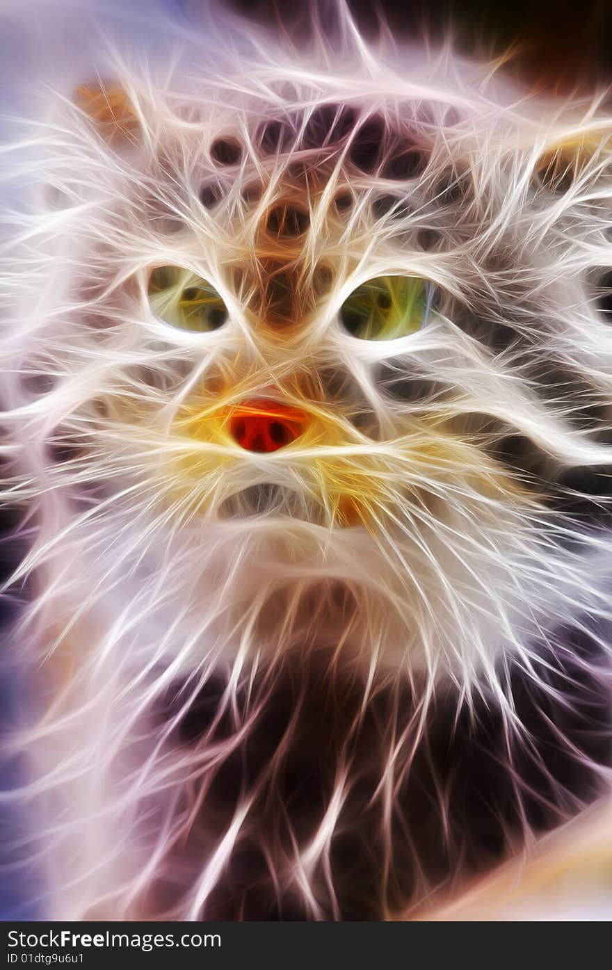 Cat closeup rendered with light streaks or electric,