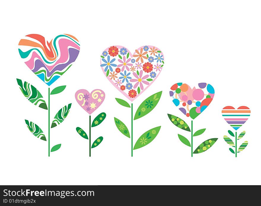 Different heart in flowers shape. Different heart in flowers shape