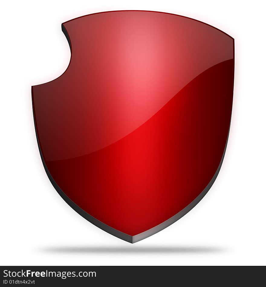 Red painted metal shield icon.