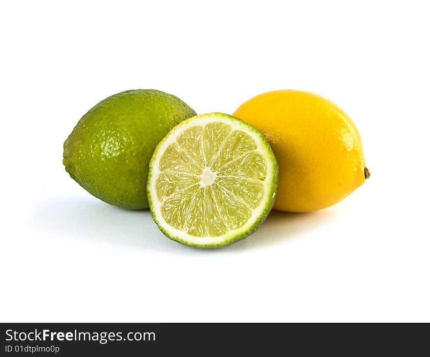 Lime and lemon isolated on white background