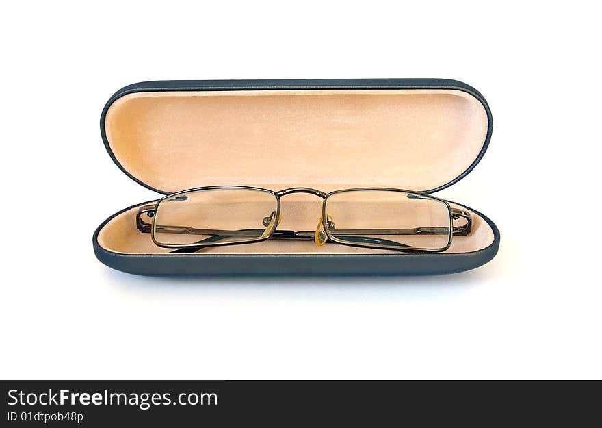 Glasses in spectacle case on white background. Glasses in spectacle case on white background