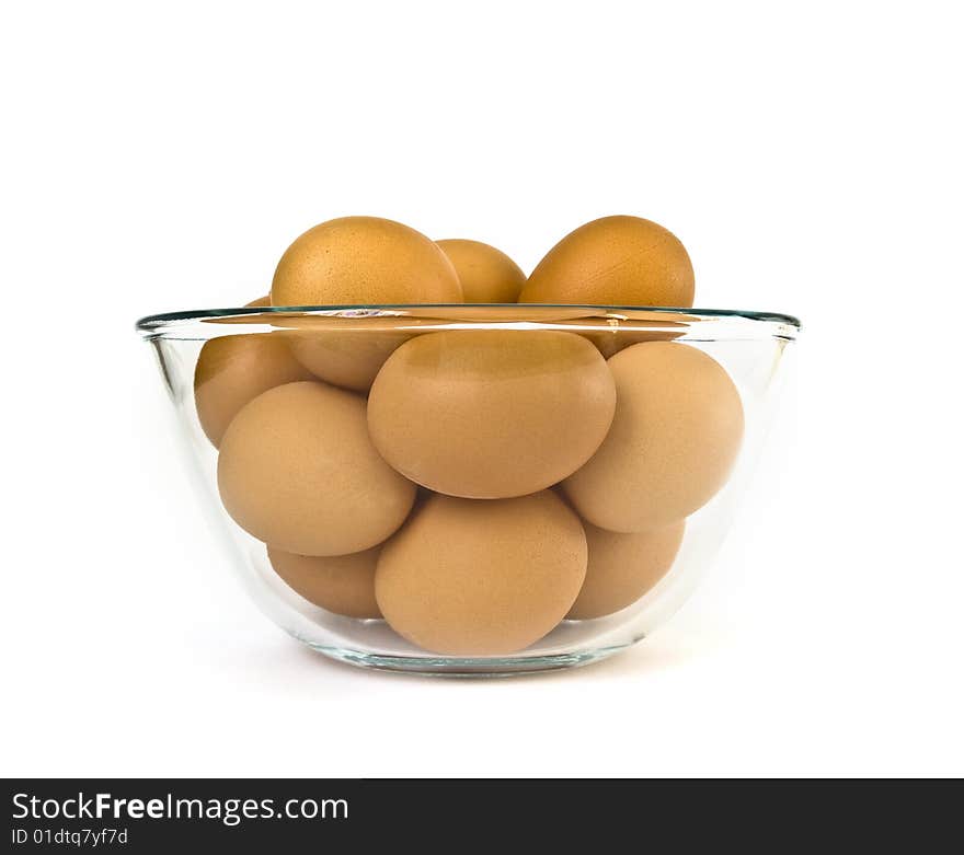 Bowl of eggs isolated on white background