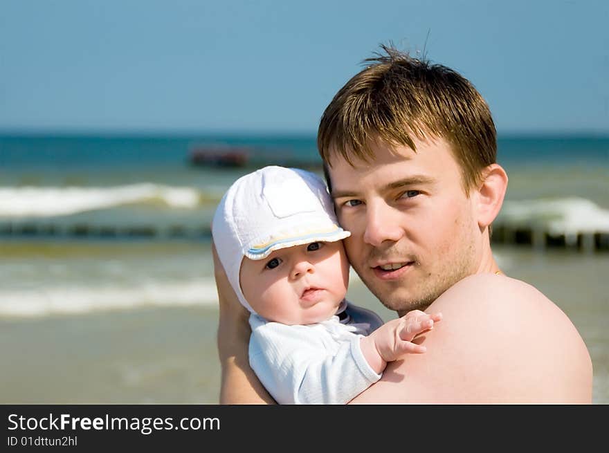 Father with his son at the beach. Father with his son at the beach