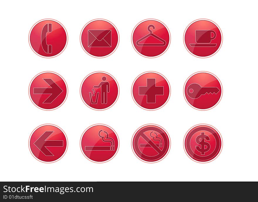 12 Red Glossy Web Icon