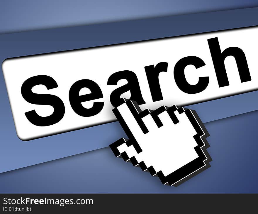 Search bar on computer with mouse pointer , on blue background. Search bar on computer with mouse pointer , on blue background