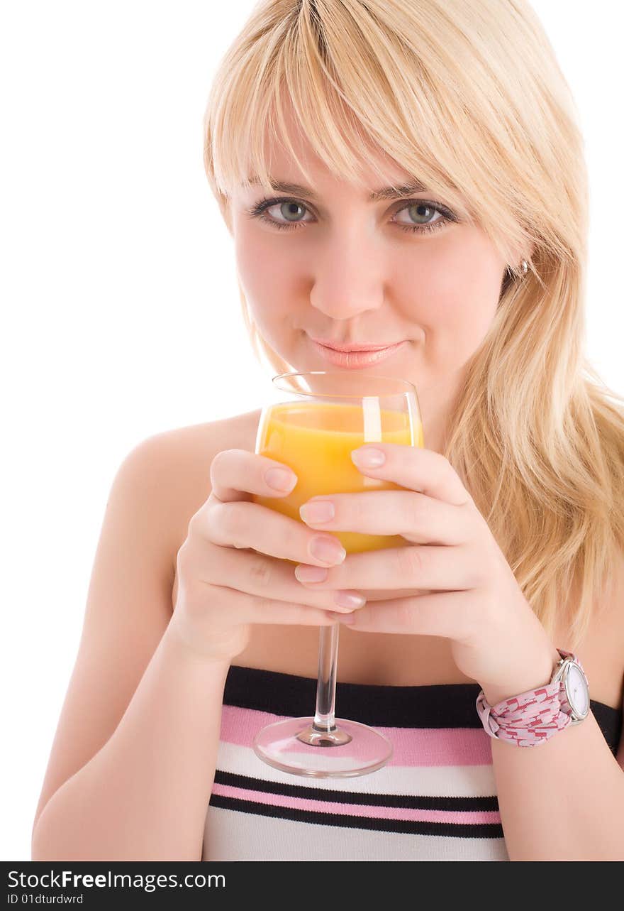 Attractive Girl Drinking Fresh Orange Juice