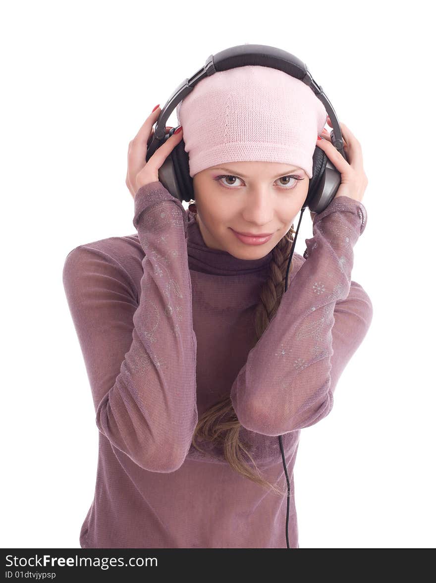 Happy young woman in headphones