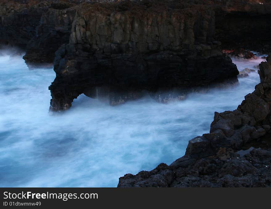 A night view of Atlantic ocean waves and rocky shore of la Palma, Canary Island. A night view of Atlantic ocean waves and rocky shore of la Palma, Canary Island