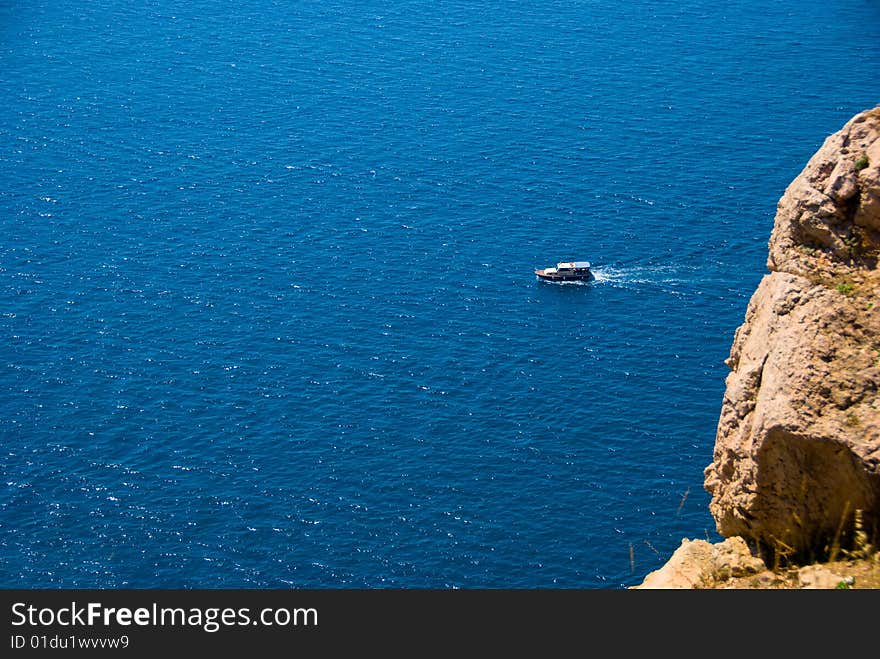 Boat in a sea, top view. Boat in a sea, top view