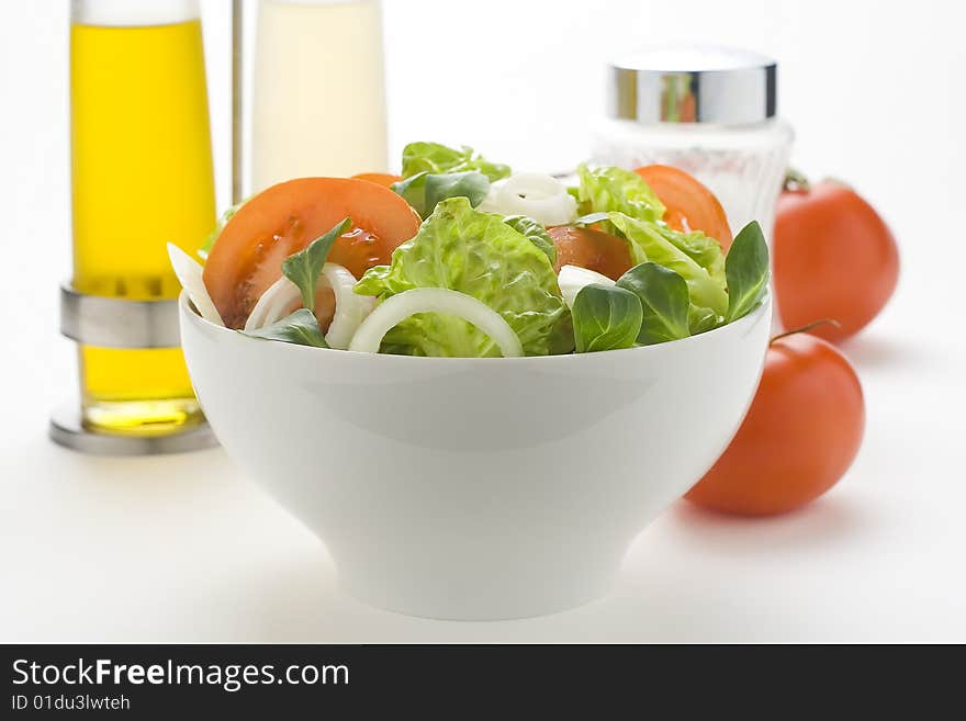 Fresh natural salad bowl tomato lettuce onion