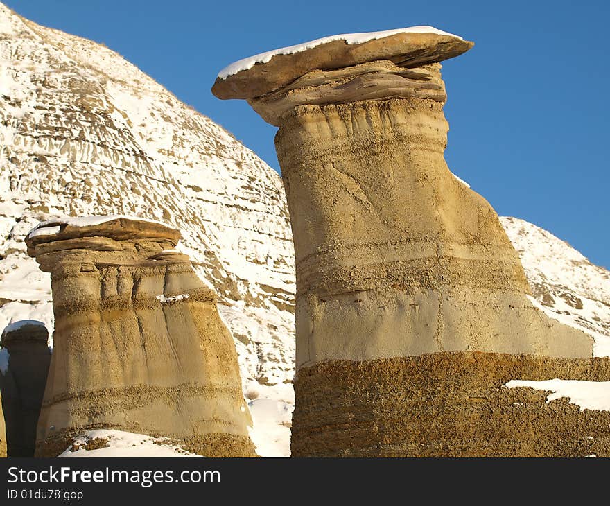 Hoodoos east of drumheler,alberta,canada, sandstone formations in the badlands.