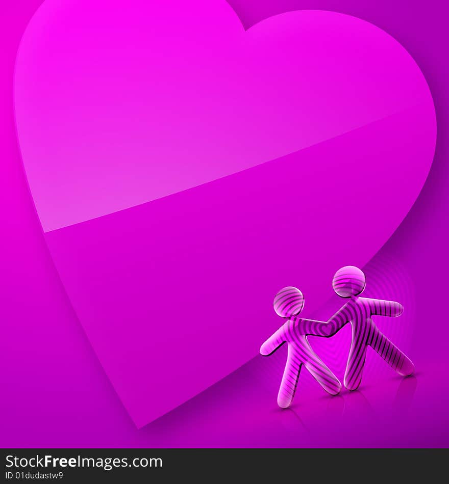 3d couple and a heart Illustration of Happy Valentine's Day over an pink and violet background. 3d couple and a heart Illustration of Happy Valentine's Day over an pink and violet background.