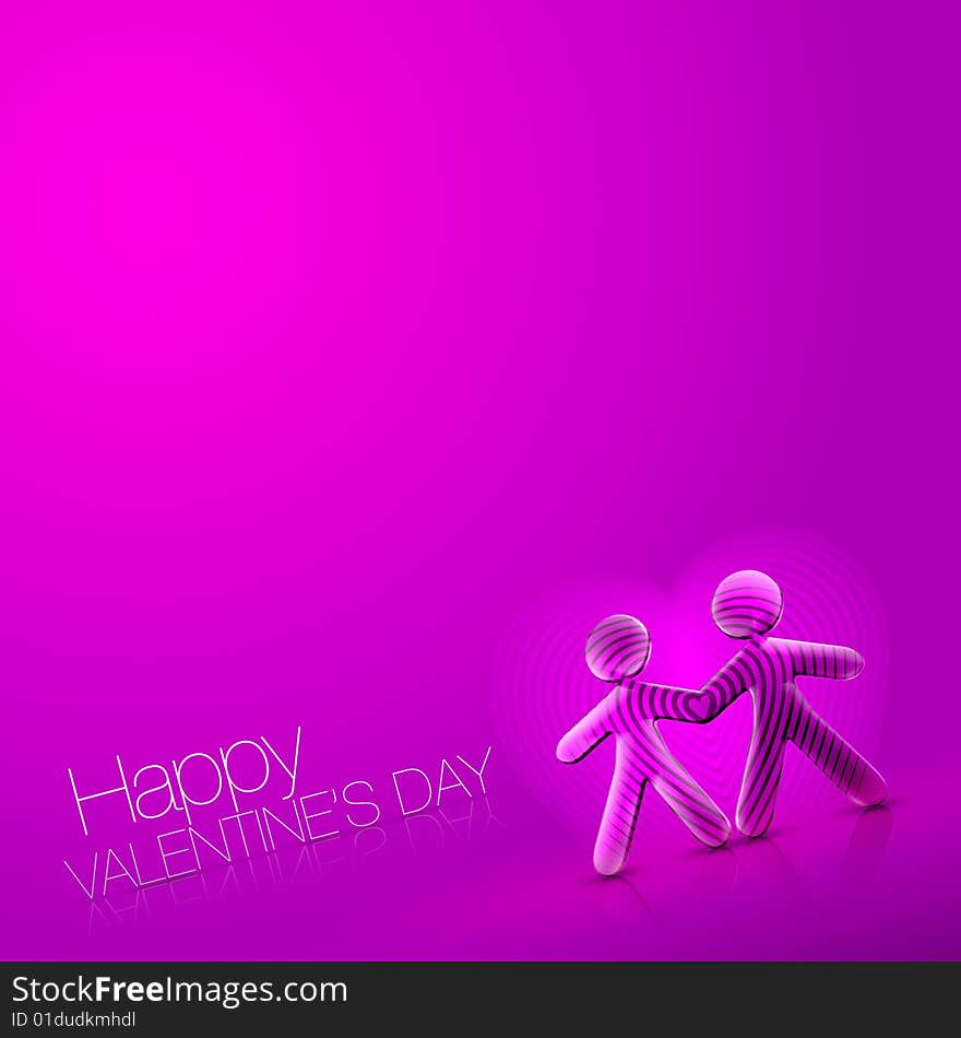 3d couple and a heart Illustration of Happy Valentine's Day over an pink and violet background. 3d couple and a heart Illustration of Happy Valentine's Day over an pink and violet background.