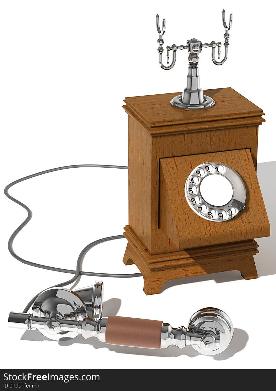 The phone executed in a retro style, with the removed tube which lays a beside. The phone executed in a retro style, with the removed tube which lays a beside.