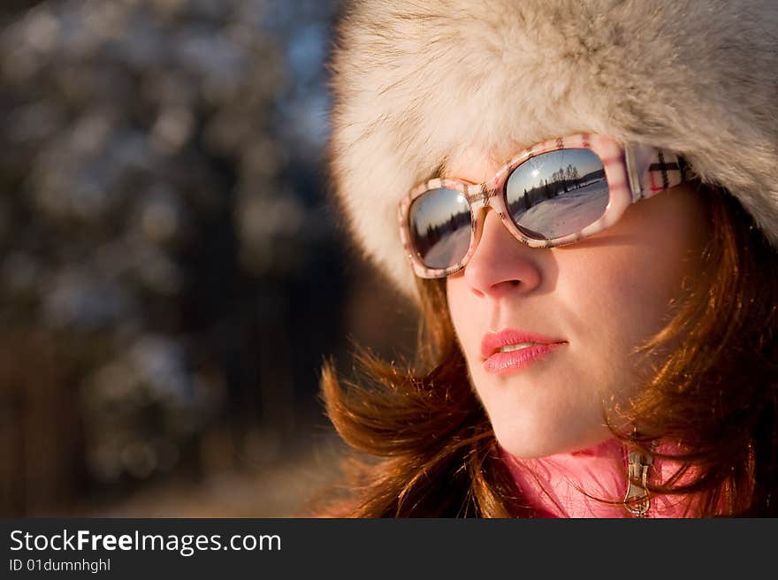 Portrait Of Beautiful Woman In Winter