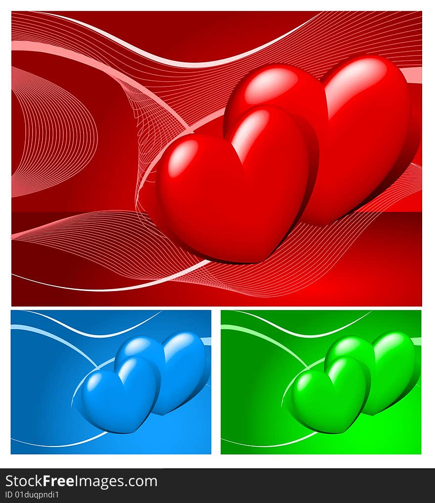 Vector illustration contains the image of valentines background with heart in three-colored. Vector illustration contains the image of valentines background with heart in three-colored