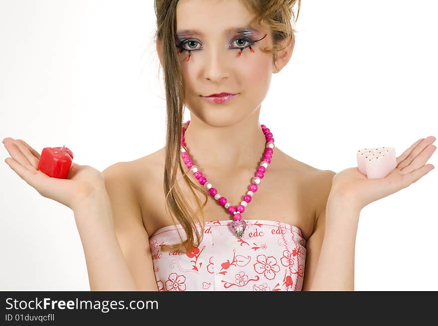 Girl With Valentine Candles In Hands