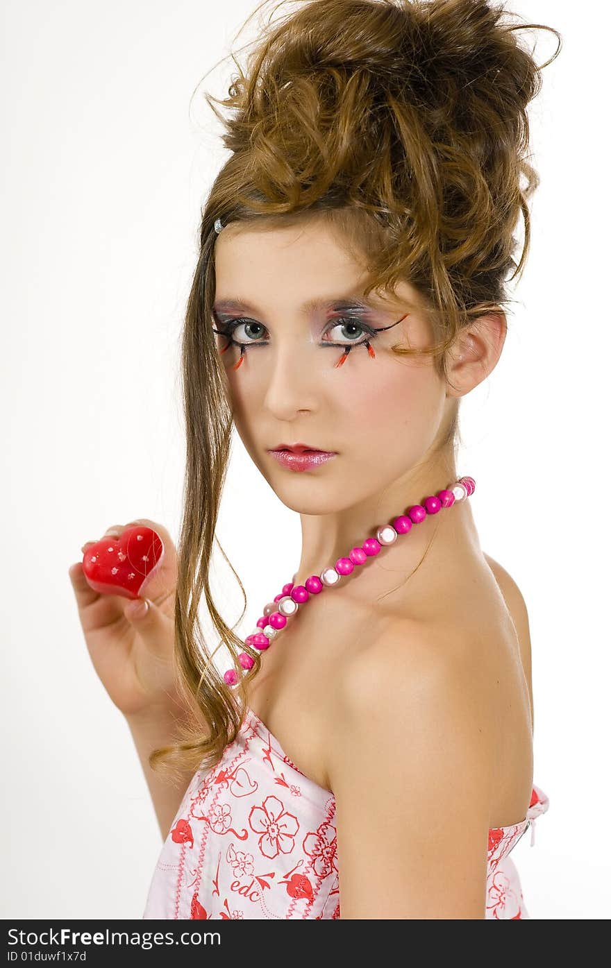 Girl With Red Valentine Candle In Hand