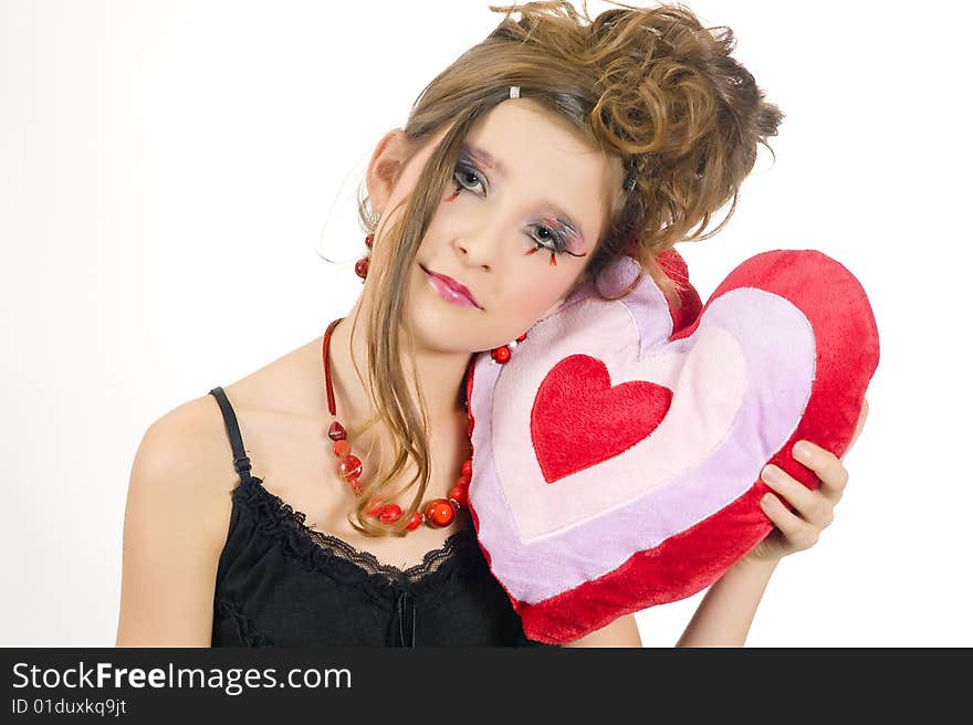 Girl Holding A Valentine S Day Pillow