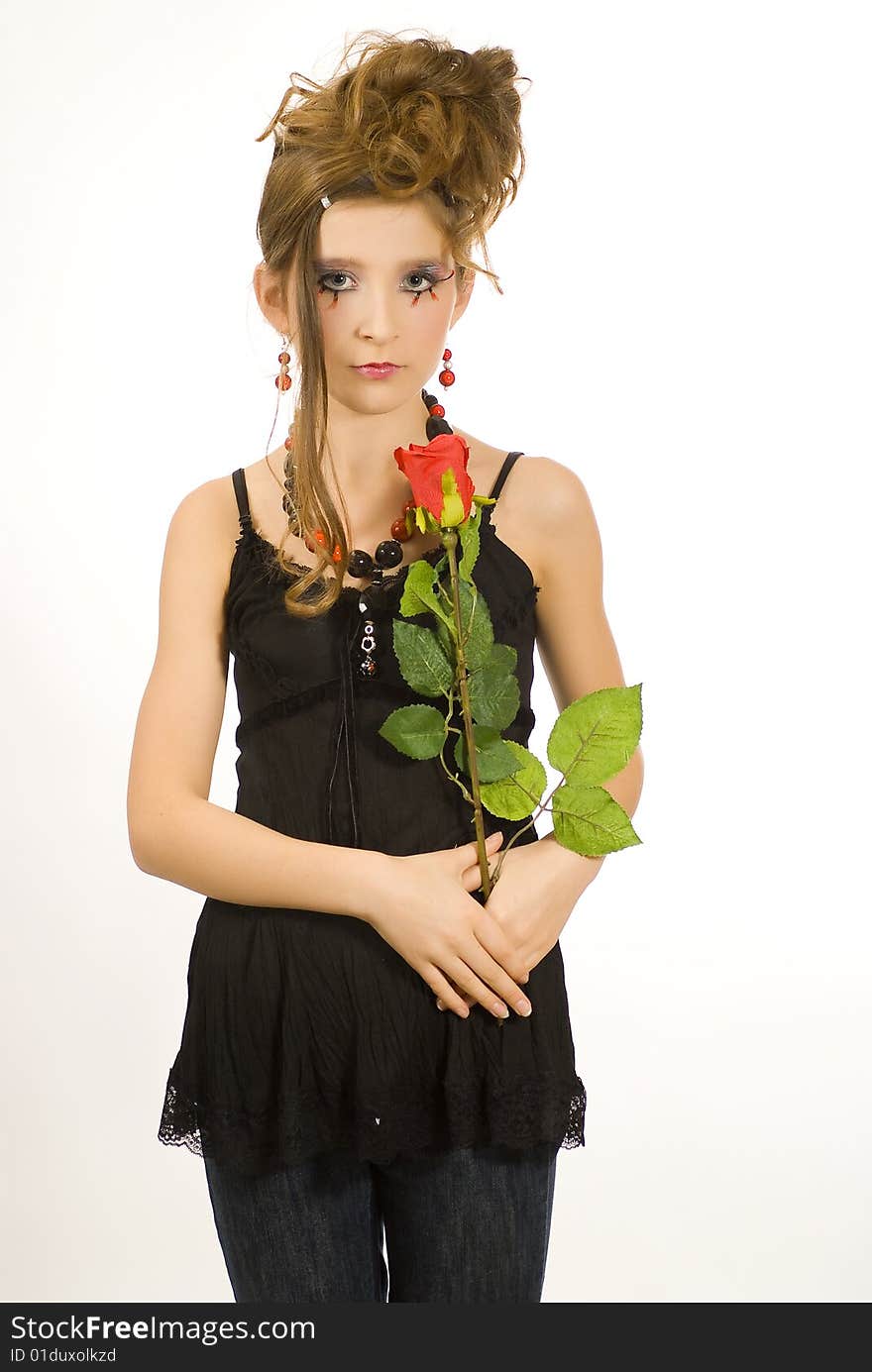 Girl holding a red rose