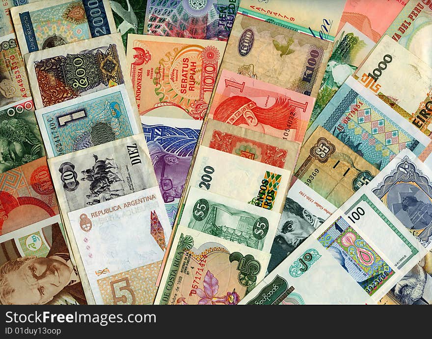 International paper currencies close-up, background. International paper currencies close-up, background.