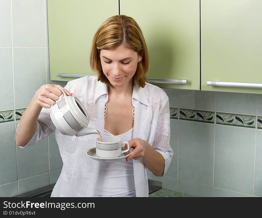 The Girl Pours Coffee