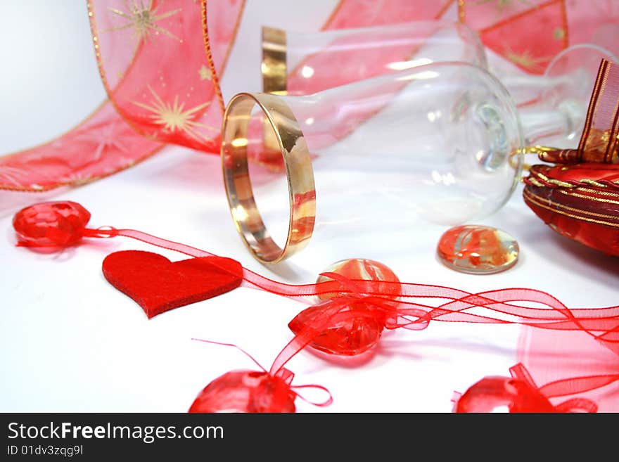 Happy Valentine's Day. glasses with a decorated with ribbon. Happy Valentine's Day. glasses with a decorated with ribbon