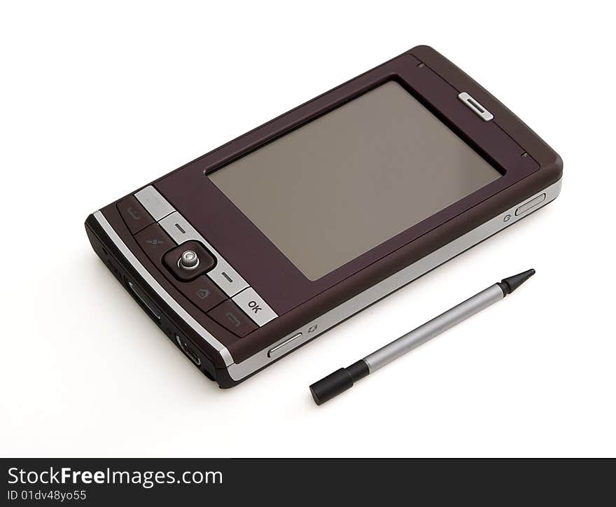 Pocket PC isolated with clipping path. With shodows. Studio work.