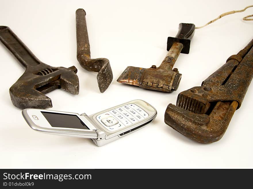 Tools and telephone.