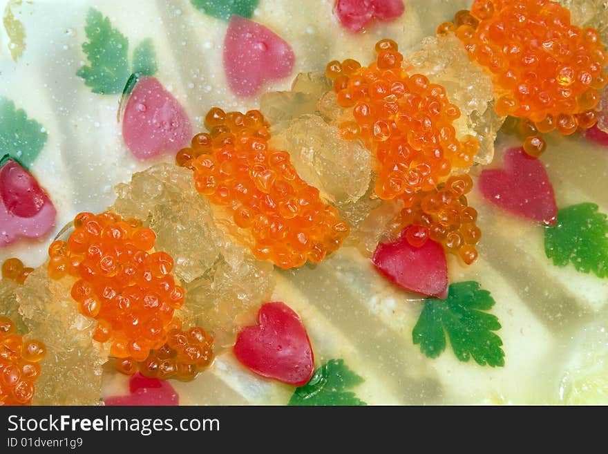 Fish jellied with red caviar. Fish jellied with red caviar.