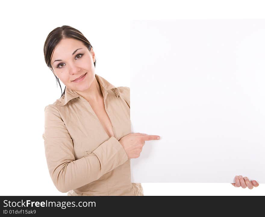 Attractive brunette woman isolated over white background. Attractive brunette woman isolated over white background