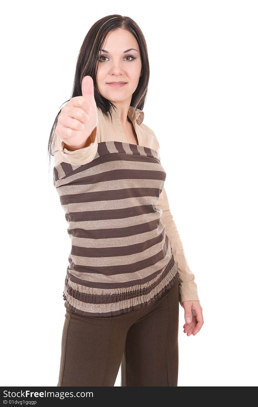 Attractive brunette successful woman isolated over white background