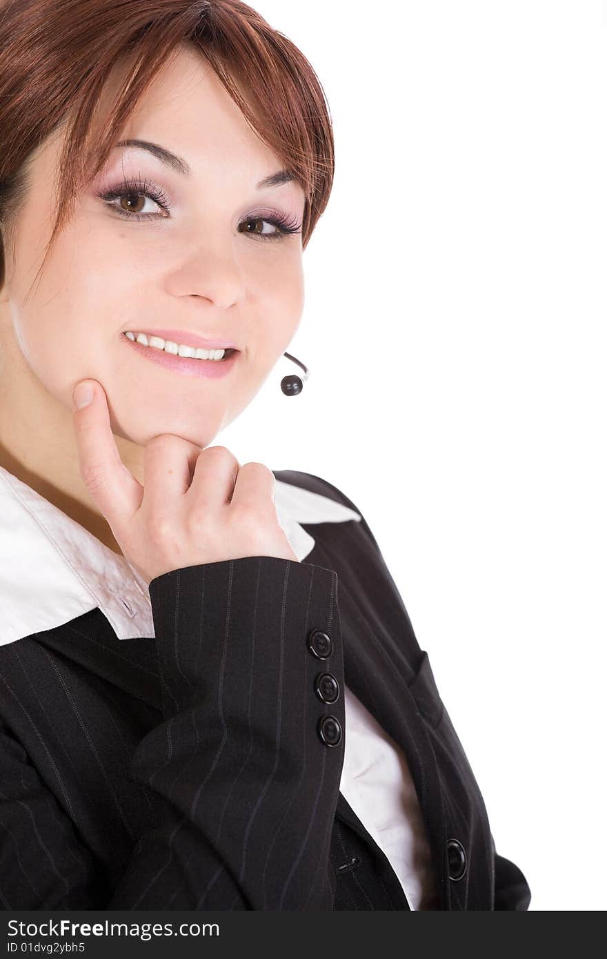 Woman with headphone  isolated over white background. Woman with headphone  isolated over white background