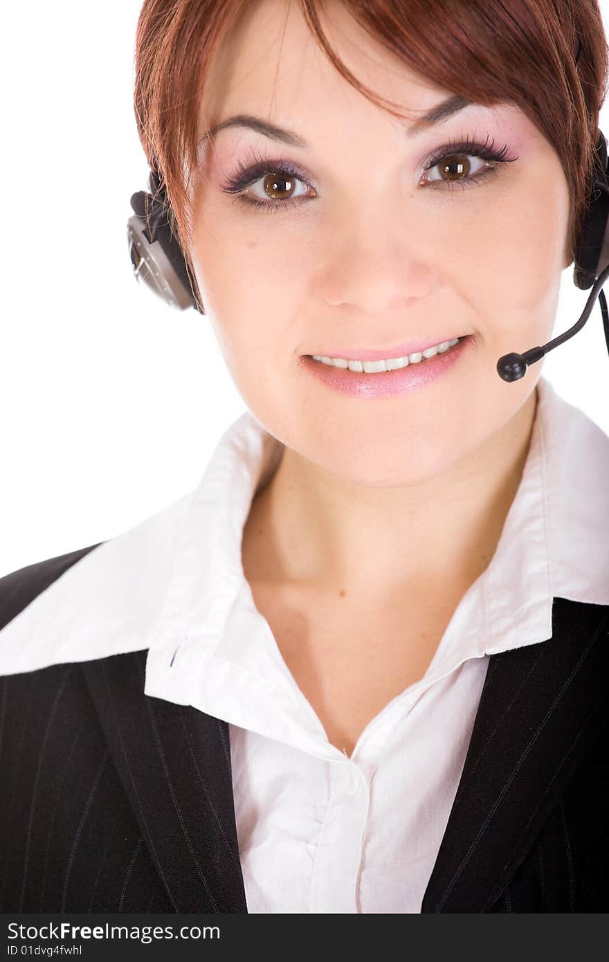 Woman with headphone isolated over white background. Woman with headphone isolated over white background