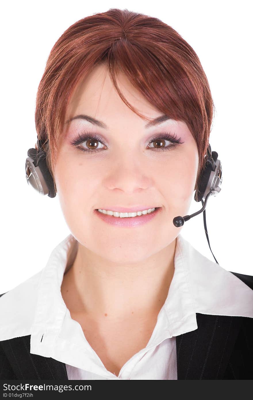 Woman with headphone isolated over white background. Woman with headphone isolated over white background