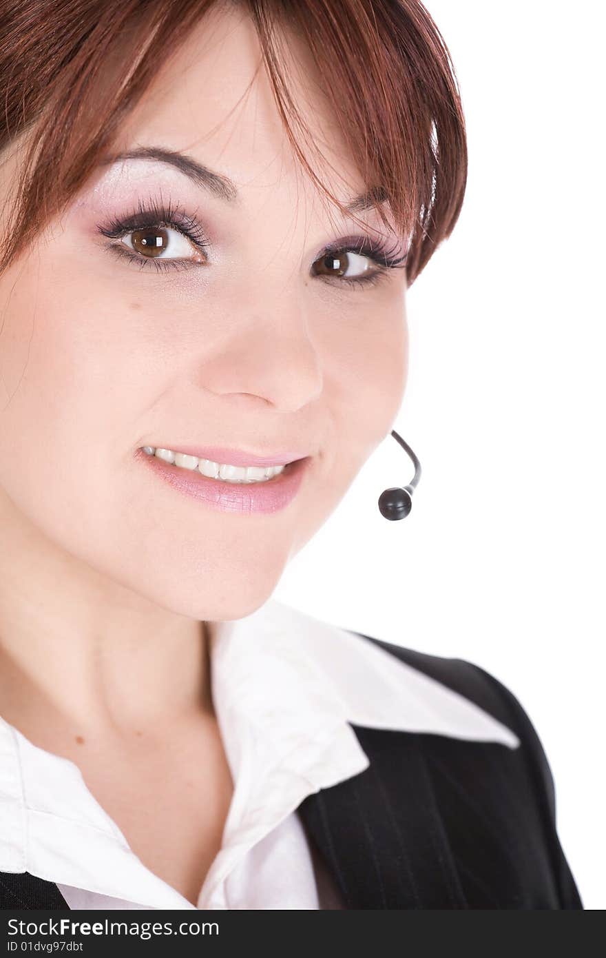 Woman with headphone isolated over white background. Woman with headphone isolated over white background