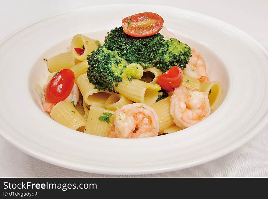 Italy seafood noodles on white dish