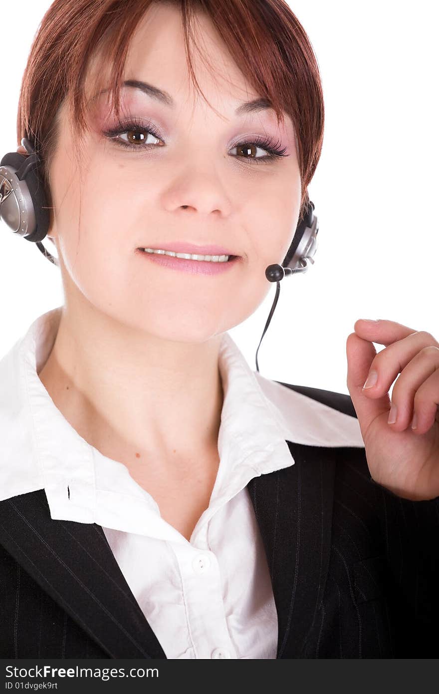 Woman with headphone  isolated over white background. Woman with headphone  isolated over white background