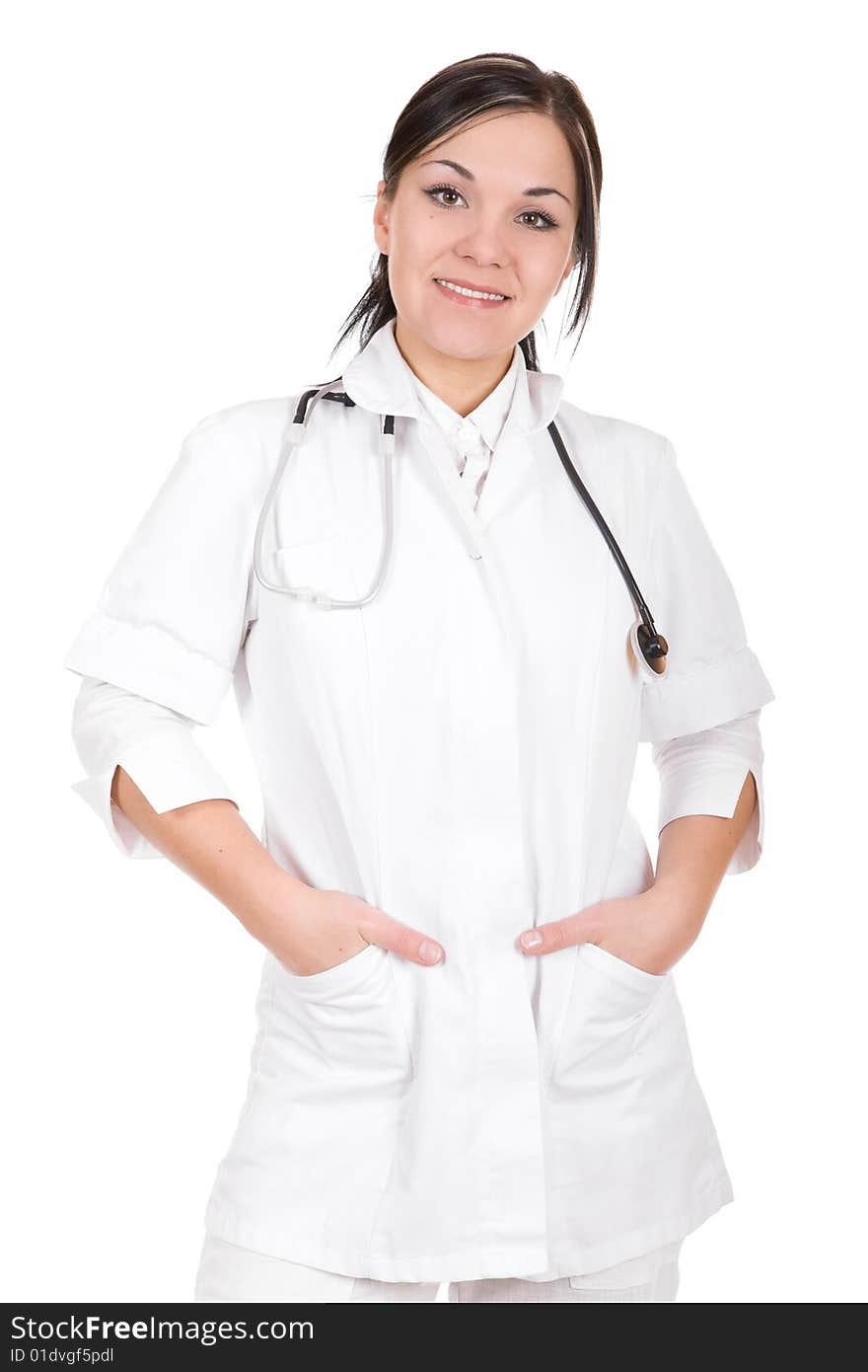 Attractive female doctor isolated over white background