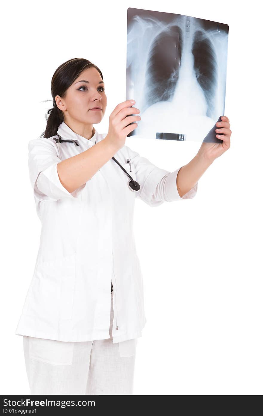 Attractive female doctor isolated over white background