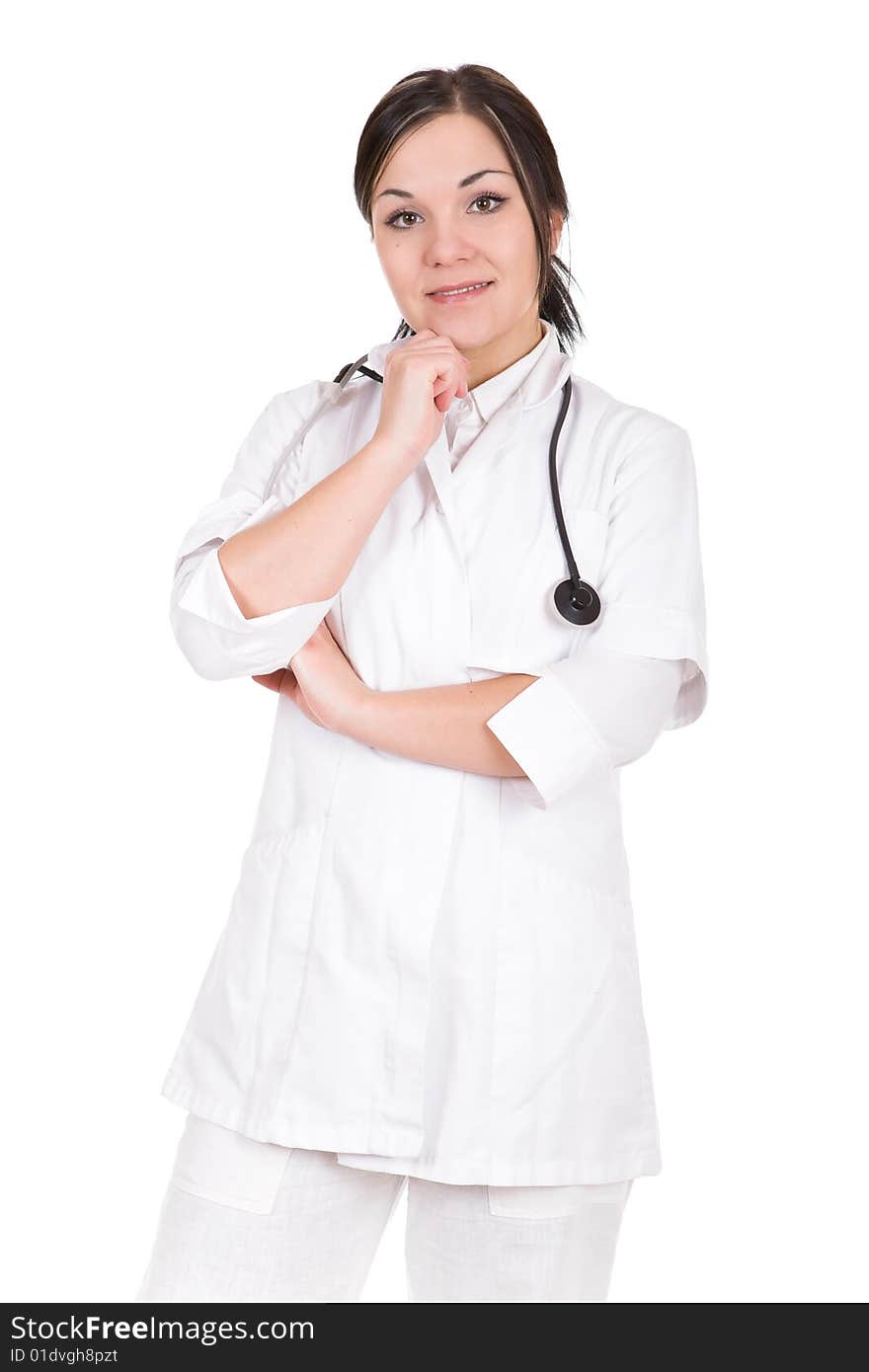 Attractive female doctor isolated over white background