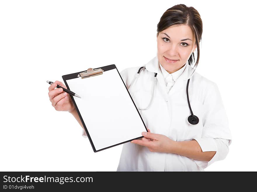 Attractive female doctor isolated over white background