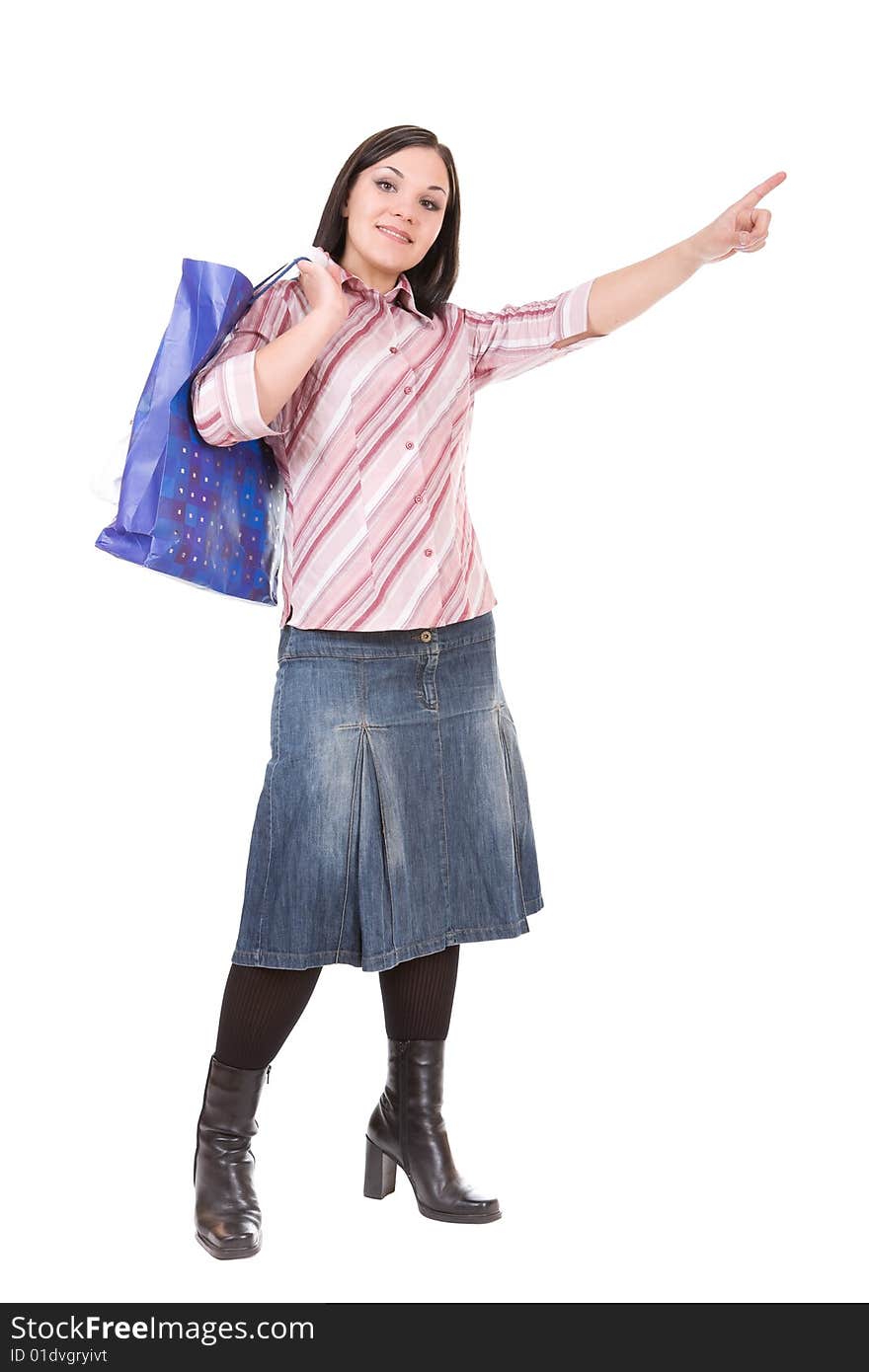 Attractive shopping woman isolated over white