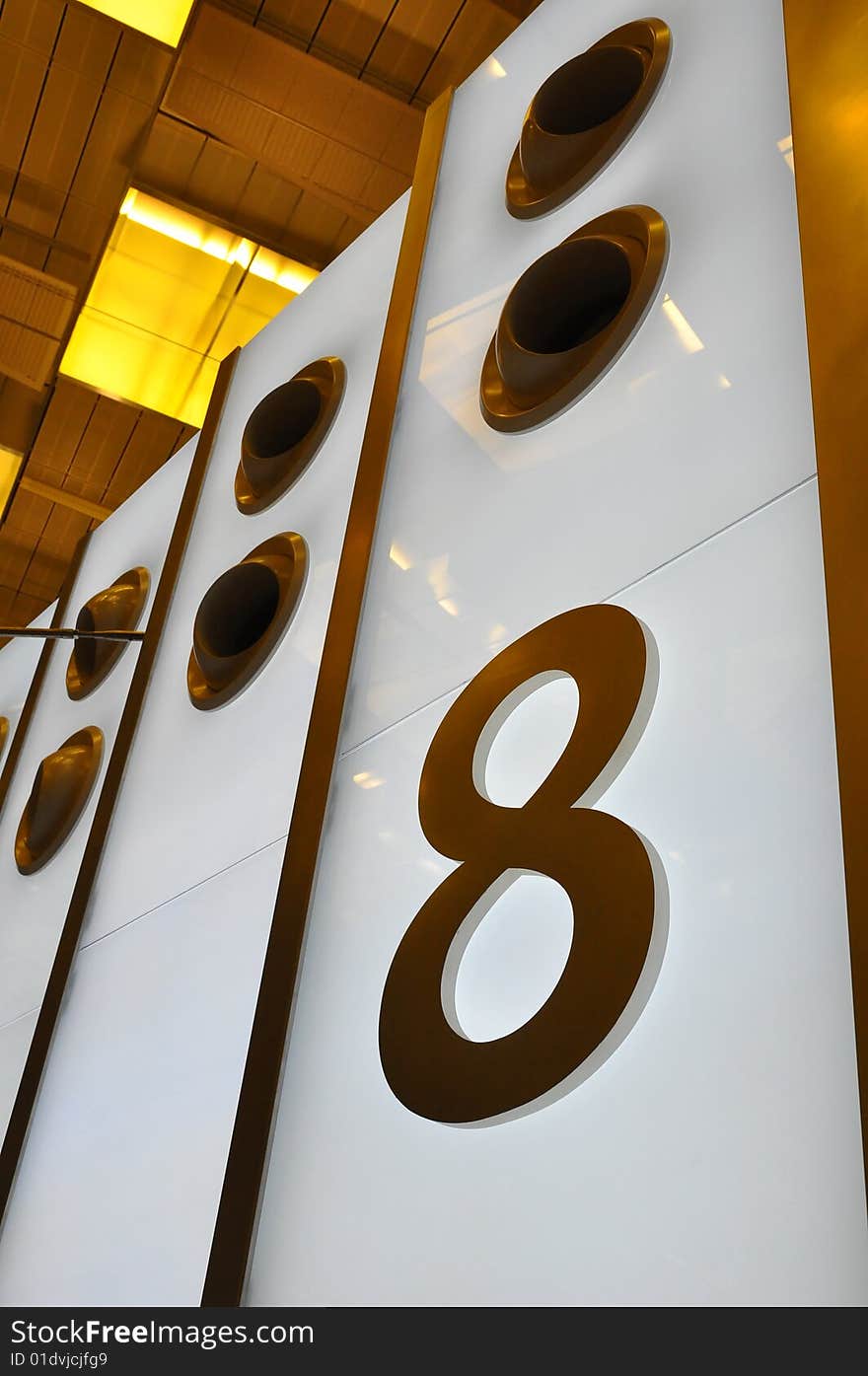 The numerical number of eight on an illuminated panel. The numerical number of eight on an illuminated panel.